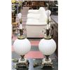 Image 1 : PAIR OF WHITE GLOBE TABLE LAMPS WITH MARBLE BASE