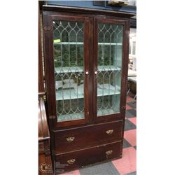 1800S LEADED GLASS PIE SAFE CABINET.