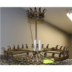 VINTAGE BRASS WAGON WHEEL STYLE CHANDELIER