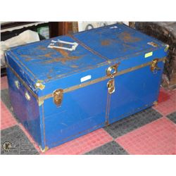 LARGE VINTAGE METAL BLUE TRUNK