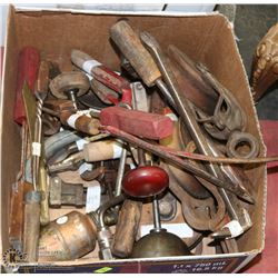 BOX OF ANTIQUE HAND TOOLS