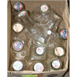 BOX OF VINTAGE MILK BOTTLES