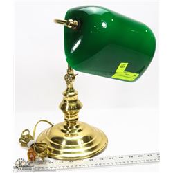 GLASS SHADE BRASS BANKER LAMP
