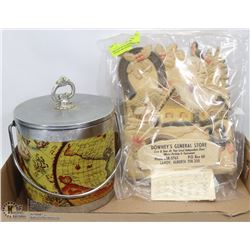 VINTAGE ICE BUCKET WITH GENERAL STORE CALENDAR