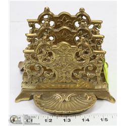 VINTAGE BRASS LETTER MAIL HOLDER WITH PEN REST