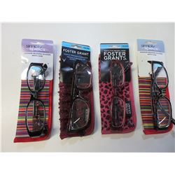 2 Foster Grant Reading Glasses with cases & 2 simply specs / + 2.00