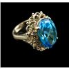 Image 1 : Blue Topaz & Diamond 14kt Gold Cocktail Ring