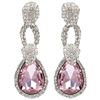 Image 1 : Rhodium Plated Pink Crystal Rhinestone Wedding Drop Dangle Earrings