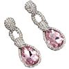 Image 2 : Rhodium Plated Pink Crystal Rhinestone Wedding Drop Dangle Earrings