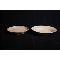 Two White-Glazed Small Plates.