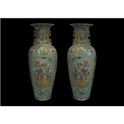 A Pair of Two Extremely Large Early 20th Century China Famille-Rose "Figures" Vases (Guanyinping)