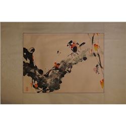 A Chinese Ink Painting "Floral and Birds" by Qingyuntang