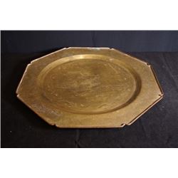 A Large Early 20th Century Carved "Figures" Octagonal Bronze Plate