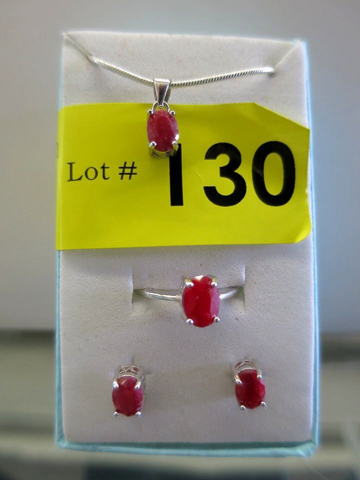 New 3 Piece Matching Sterling Silver Ruby Set