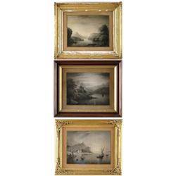 H. R. W. (American, 19th Century) THREE HUDSON RIVER SANDPAPER PAINTINGS.