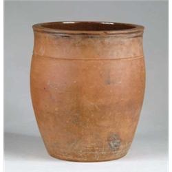 RARE SIGNED REDWARE OVOID CROCK BY BENJAMIN DODGE, PORTLAND.