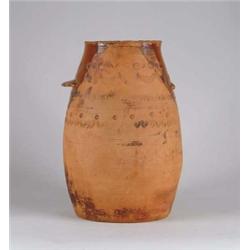 RARE AND LARGE REDWARE BUTTER CHURN.