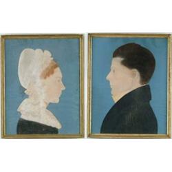 ATTRIBUTED TO RUTH HENSHAW MILES BASCOM (American, 1772-1848) PAIR OF FOLK ART PORTRAITS.