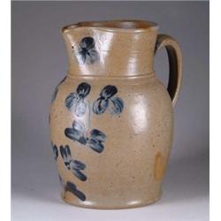 NICE BLUE DECORATED STONEWARE PITCHER.