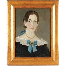 PRIOR-HAMBLIN SCHOOL (American, 19th Century) WOMAN WITH BLUE BOW.