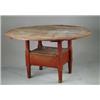 Image 1 : TWO PART ROUND CHAIR TABLE IN RED PAINT WITH SCRUB TOP.