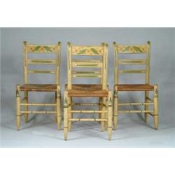 FINE SET OF FOUR RUSH SEAT WINDSOR SIDE CHAIRS.