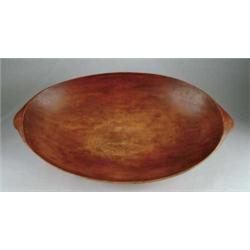 OUTSTANDING LARGE HANDLED STATE OF MAINE OVAL BOWL WITH RED STAIN.