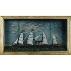 OUTSTANDING LARGE FRAMED SHIP DIORAMA.