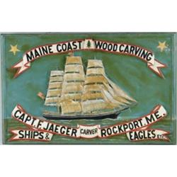 FABULOUS STATE OF MAINE CARVED AND PAINTED TRADE SIGN.