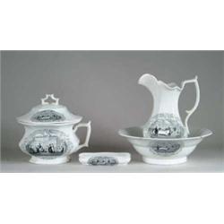 RARE FIVE PIECE WASH SET IN THE BOSTON MAILS PATTERN.