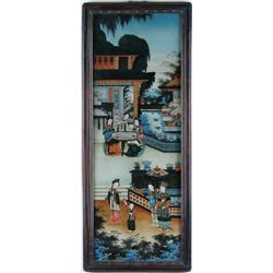 FINE REVERSE PAINTED ORIENTAL PAINTING.