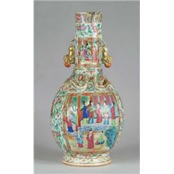 LARGE ROSE MEDALLION VASE WITH APPLIED DECORATION.