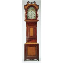 INLAID MAHOGANY AND OAK ENGLISH TALL CLOCK.