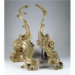FINE PAIR OF 18TH CENTURY LOUIS XV-STYLE GILT BRONZE CHENET.