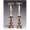 Image 1 : PAIR OF BRASS AND GLASS HURRICANE LAMPS.