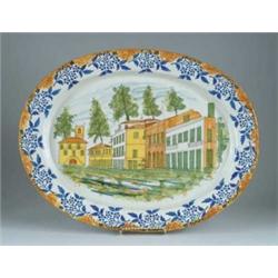 INTERESTING LARGE DECORATED POTTERY PLATTER.