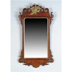 FINE MAHOGANY CHIPPENDALE MIRROR WITH PHOENIX BIRD.