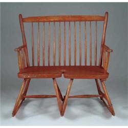 FABULOUS AND RARE DOUBLE SEAT WINDSOR CHAIR ROCKING SETTEE.