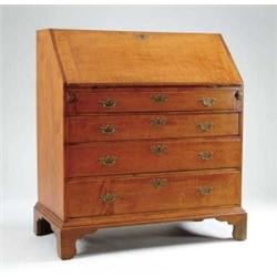 CHIPPENDALE CURLY MAPLE SLANT FRONT DESK.