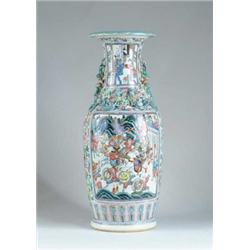 LARGE ROSE MANDARIN TEMPLE VASE.