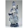Image 1 : LARGE BLUE AND WHITE PORCELAIN FIGURINE OF ORIENTAL GODDESS AND BIRD.