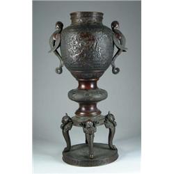 TWO PART BRONZE ORIENTAL KEROSENE LAMP.