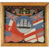 Image 1 : ENGLISH WOOLWORK SHIP AND FLAG PICTURE.