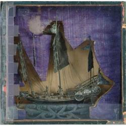 ORNAMENTAL SILVER SHIP IN BOX.