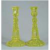 Image 1 : PAIR OF ANTIQUE FLINT GLASS CANARY CANDLESTICKS.