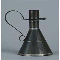 ORNATE EARLY TIN CHAMBERSTICK.