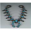 Image 1 : TURQUOISE AND SILVER SQUASH BLOSSOM NECKLACE.
