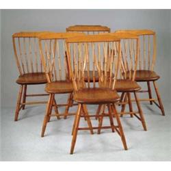 FINE SET OF SIX MATCHING STEPDOWN WINDSOR CHAIRS.