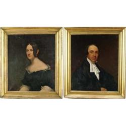 UNSIGNED (American, Mid-19th Century) PAIR OF PORTRAITS OF REVEREND STUDLEY BARTLETT AND WIFE.