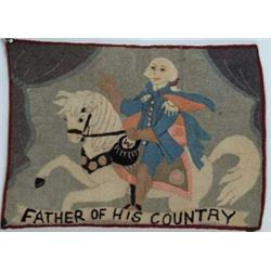 HOOKED RUG WITH GEORGE WASHINGTON ON HORSE.